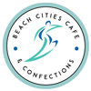 A logo of beach cities cafe and confections.